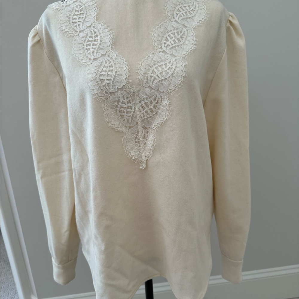 Rachel Comey Anza Wool Blouse with Lace Detail in CREAM. NWT